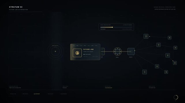 Probabilistic settlement maturity visualized as a geological depth release architecture in a futuristic digital interface