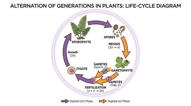 Educational diagram showing the alternation of generations life cycle in plants