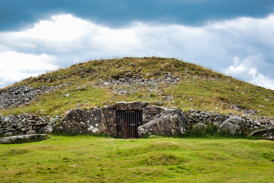 Entrance portal and lintel stone to Cairn T passage tomb at Loughcrew Ireland