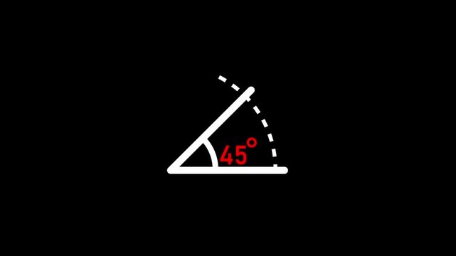 45 degree angle measurement icon animation. Geometric sign, mathematics angle symbol.