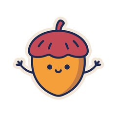 Cute cartoon acorn character waving isolated © melati