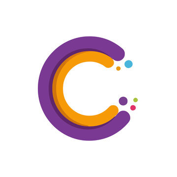 Stylized letter C with colorful dots isolated