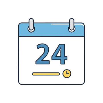 Vector single icon of a blue calendar page showing number twenty four with modern flat design style