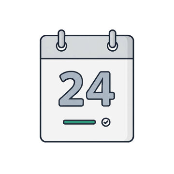 Vector singgle icon of a calendar page showing date twenty four with flat minimal design style