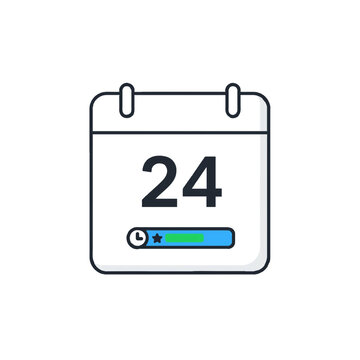 Vector singgle icon of a calendar page showing twenty four with loading progress bar in minimal style