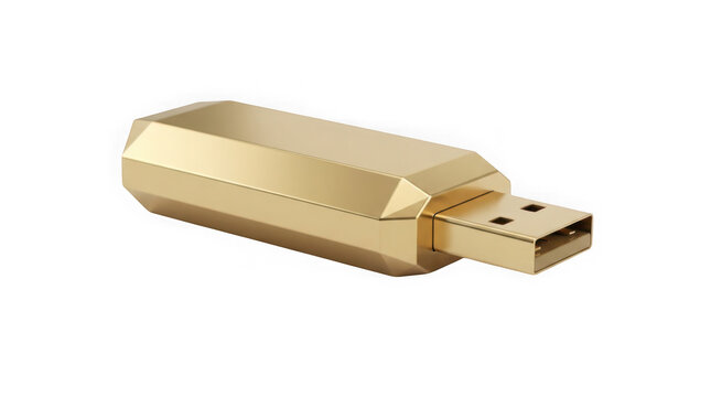 Gold usb flash drive isolated on white background isolated on transparent background, illustration