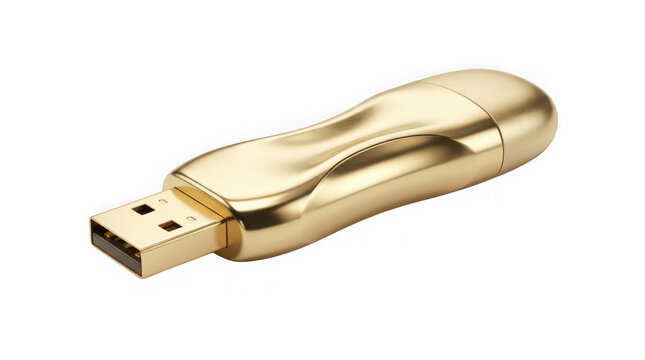 Gold usb flash drive isolated on white background isolated on transparent background, illustration