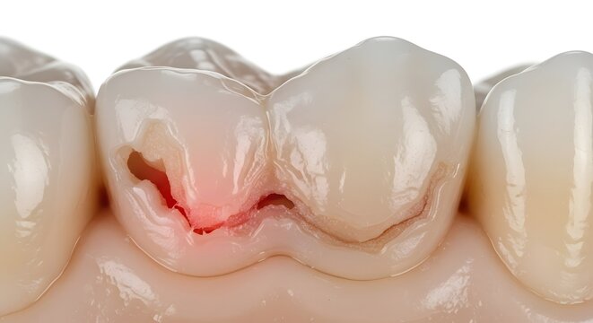 Detailed Dental Illustration of Acid Erosion and Damaged Tooth Enamel