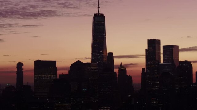 new york city skyline at sunrise