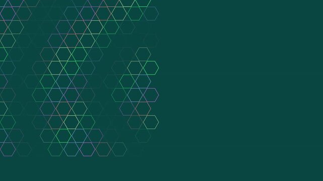 Abstract Geometric Hexagon Grid Motion Background With Glowing Neon Lines and Copy Space
