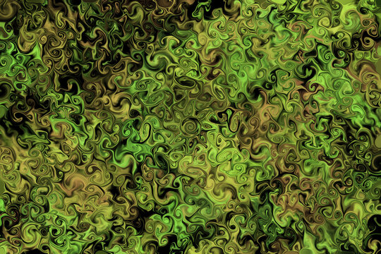 Abstract green and brown liquid marble texture. Fluid camouflage swirl pattern for background wallpaper or wrapping paper design.
