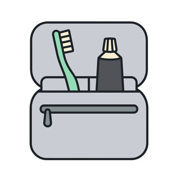 Toiletry bag with toothbrush and toothpaste