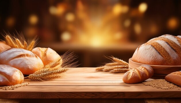 wooden bakery table empty board for presenting flour products