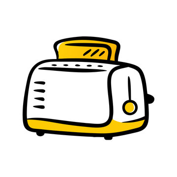 Yellow breakfast toaster icon for hand drawn kitchen appliance.