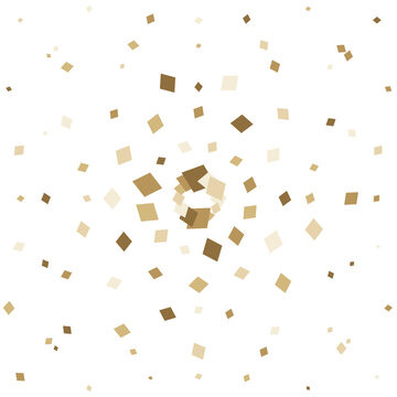 Geometric gold and tan square confetti explosion on white background