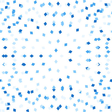 Seamless blue geometric square and diamond pattern on white backdrop