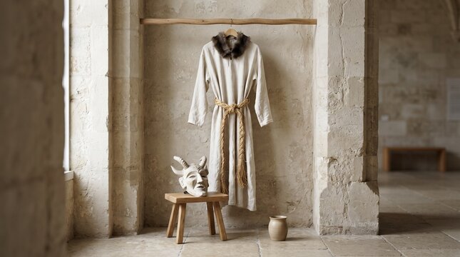 Completed Perchta costume displayed for folklore study