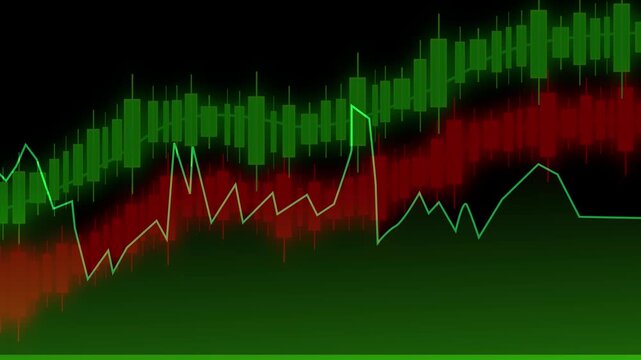 simple green random shape graph with stock market candle animation rising up down value sliced shape background blue background screen animation stock video footage 16 by 9 ratio