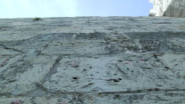Historic stone structure in Jerusalem - Slider movement from right to left of Damascus Gate wall