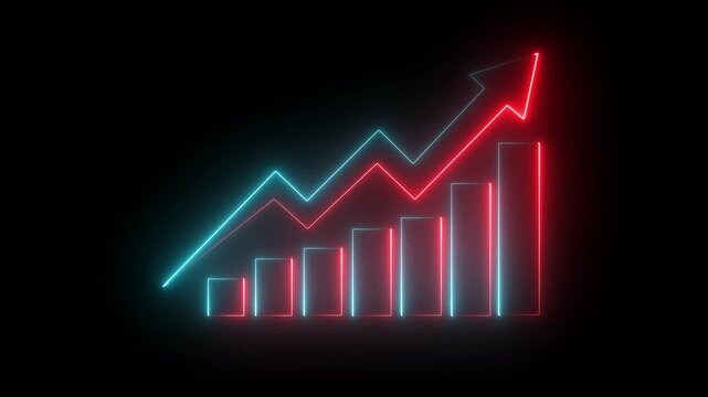 Business growth chart with upward arrow on black background. financial success and profit increase concept.