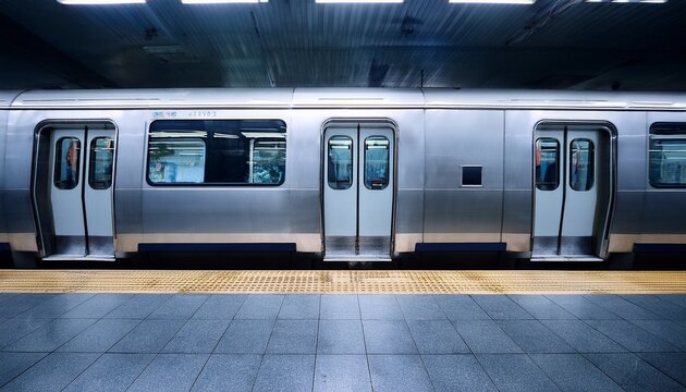 subway train at station closed doors on platform