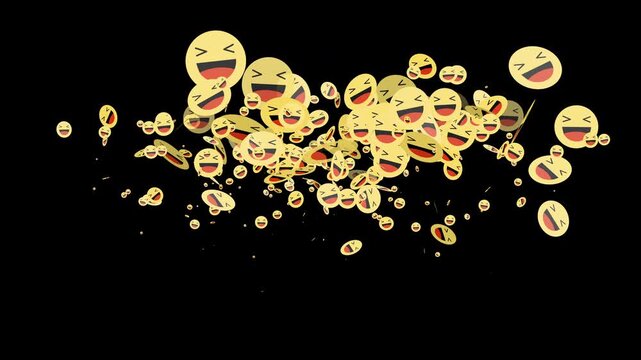 Social media haha emoji burst motion graphics on black background, perfect for humor or social media visuals, funny yellow faces animation, social media concept reacting to a positive viral post, 4k