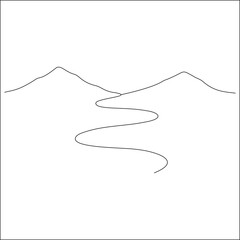 Obraz premium Abstract Mountain Peaks and Flowing River Continuous Line Drawing for Logo, Poster, Tattoo and Wall Art.