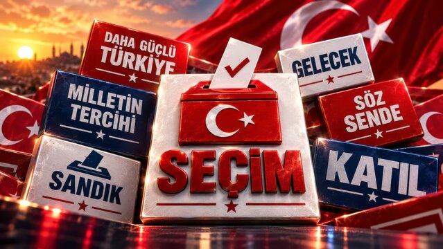 Ballot box with Turkish flag and voting paper national election