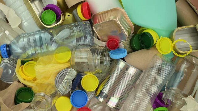 Recyleable mixed rubbish, top view, 