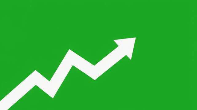 White arrow graph increasing upwards on green background with black overlay representing financial growth and progress