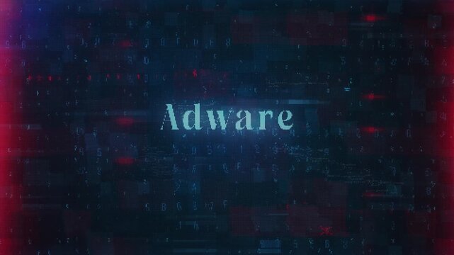 Adware word related to errors and hacking incidents in the context of cybersecurity and technology