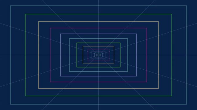 Abstract Geometric Tunnel Background With Neon Colored Rectangular Frames and Perspective Grid