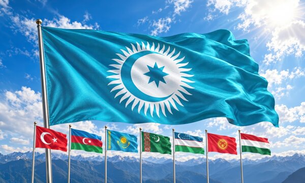 Turkic Council flag waving with member state international diplomacy