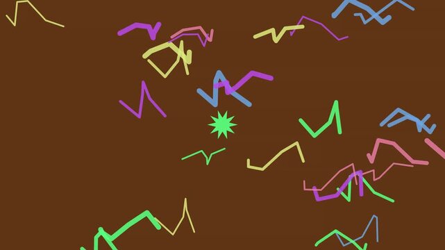 Dynamic Abstract 2d Animation With Colorful Geometric Lines and Shapes Moving on Brown Background
