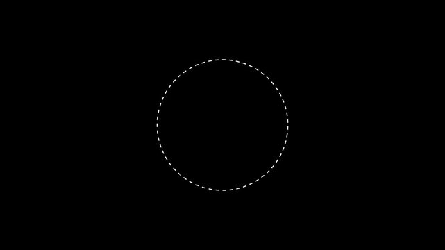 Dotted line circle frame animation on white background. Animation of a dotted line circle path from left to right point. circle frame dotted line animation isolated on Black screen.
