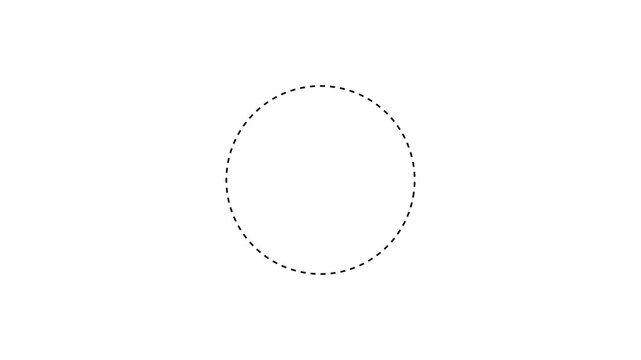 Dotted line circle frame animation on white background. Animation of a dotted line circle path from left to right point. circle frame dotted line animation isolated on white screen.
