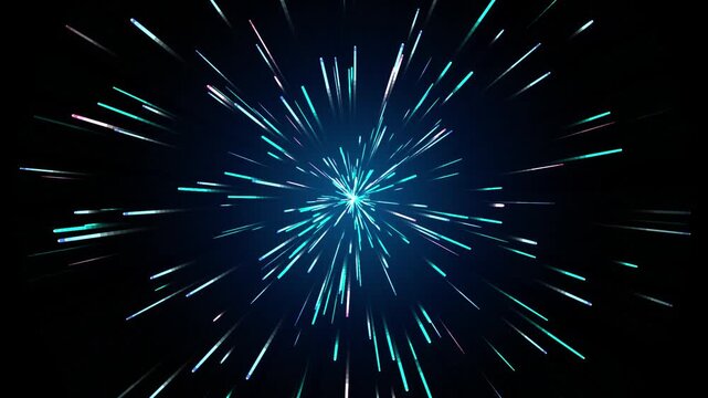 Abstract blue light streaks zooming forward through space background animation creating a fast hyperspace travel effect motion