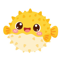 Yellow Kawaii Pufferfish With Tiny Spikes © Boonsub