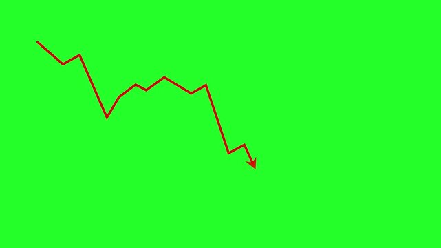 Business graph crash down with red arrow. Motion graphics of down business arrow