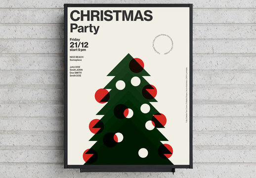 Christmas Party Invitation Poster Template with Geometric Xmas Tree