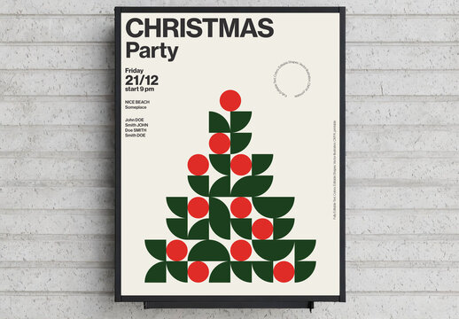Christmas Party Invitation Poster Template with Bauhaus Style Christmas Tree