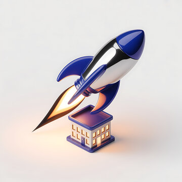 3D Rocket Launching From Modern House Illustration
