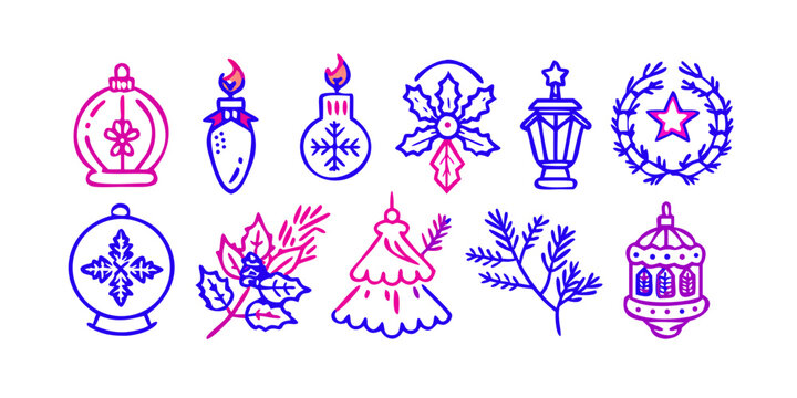 set of icons of christmas on transparent background 