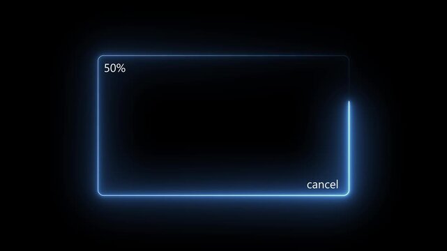 Futuristic blue glowing loading screen interface with zero to hundred percent progress and cancel button