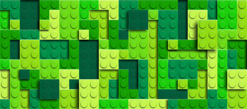 Realistic green plastic constructor background with shadows. Play and build concept. Green grass style. Vector illustration