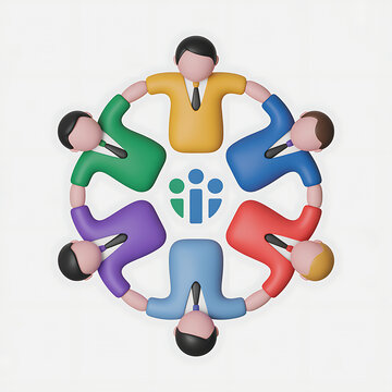 Colorful team members holding hands in unity circle formation
