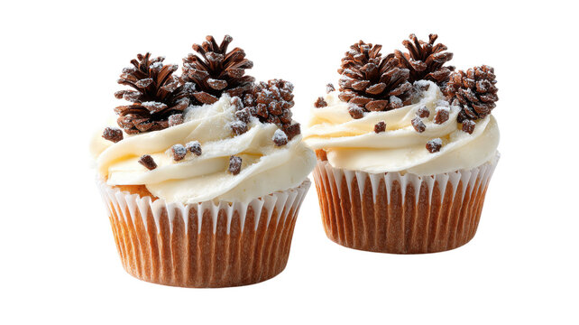 Winter cupcakes with pine cones and snow festive treat