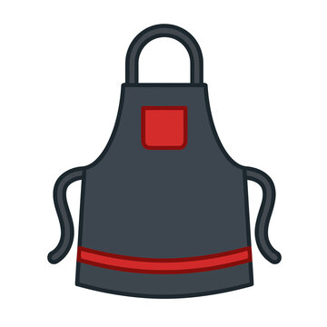 Dark gray apron with red pocket and trim