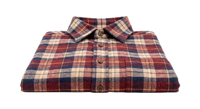 Classic plaid flannel shirt folded neatly with buttons and collar detail