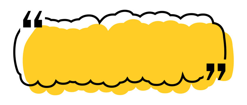 Quote box title isolated. Yellow brush stroke speech quotation mark frame. Text talk info message box border. Dialog mark speech quotes icon. Vector png illustration